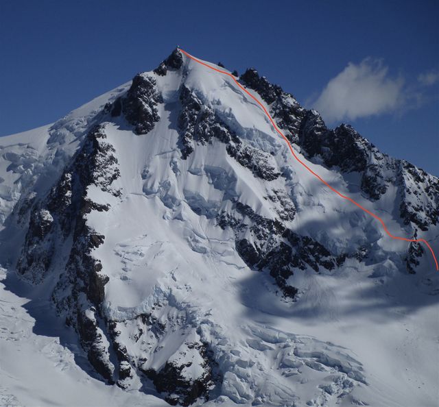 Cerro Cagliero y la linea de bajada y subida.